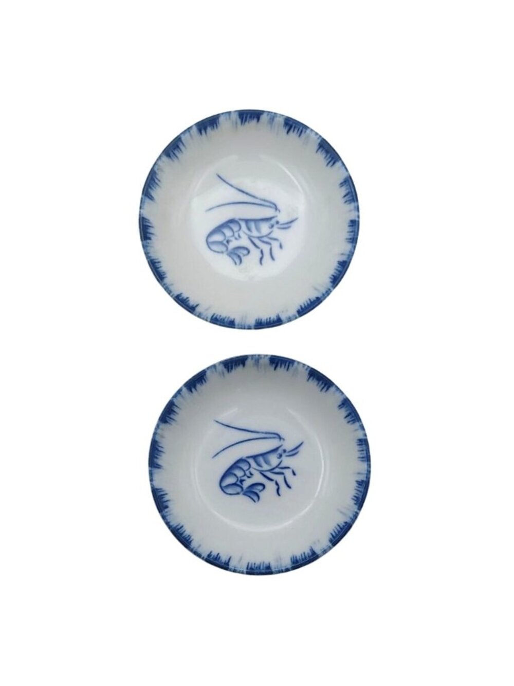 Japanese Porcelain Blue White Shrimp Soy Sauce Wasabi Dipping Dishes Set Of 2